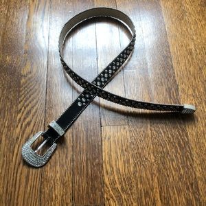 Rhinestone Black Leather Belt